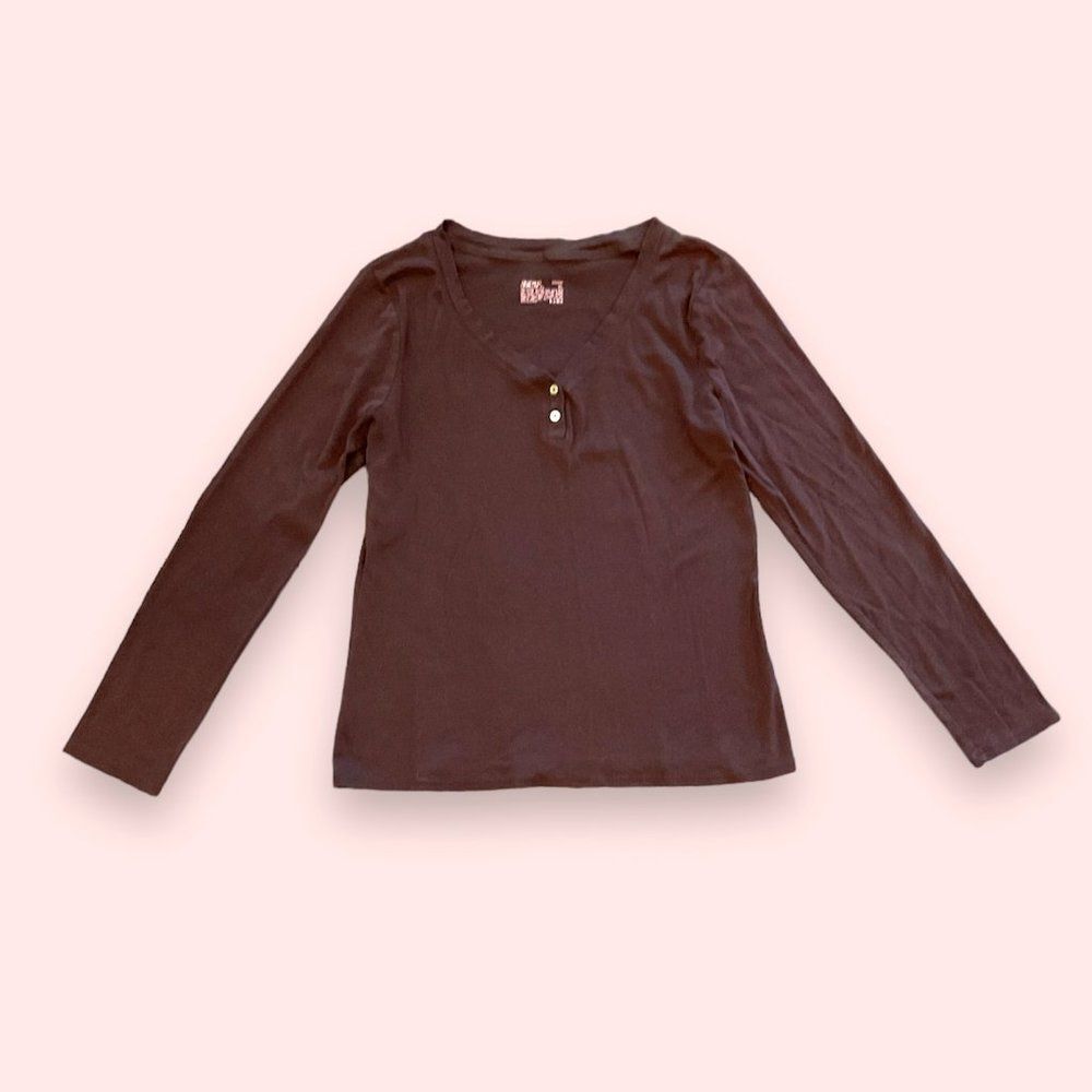 Gillian & OMalley Ladies XL Henley Long Sleeve Cocoa Brown